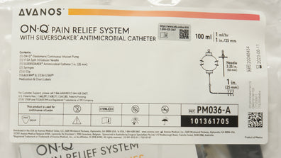 Halyard PM036-A On-Q Pain Relief System W/Antimicrobial Cath. 100ml x 1inch